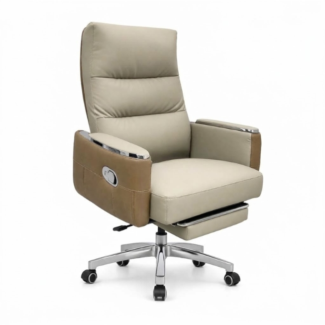 Ghế xoay giám đốc bọc da Pu màu kem có gác chân ngả lưng thư giãn: SG - 3809 - $hienthicat